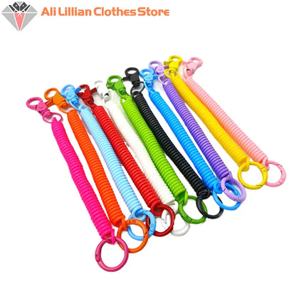 Colorful Lobster Clasp ID Card Holder Lanyard Keyring Anti-lost Spring Rope Retractable Keychain Mobile Phone Chain