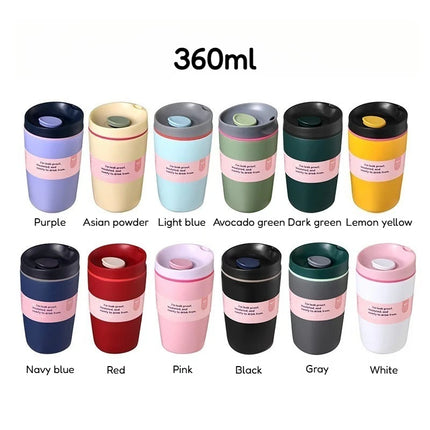Simple Stainless Steel Vacuum Flasks Mug Insulated Coffee Cup Leakproof Lid Travel Silent Base Thermos Cups Thermal Water Bottle