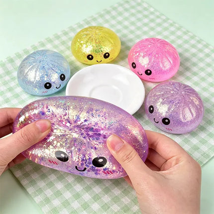 Hot Mini Glitter Dumpling Pressure Ball Sensory Squeeze Toy Realistic Steamer Bun Stress Reliever Soft Pinch Decompression Gifts