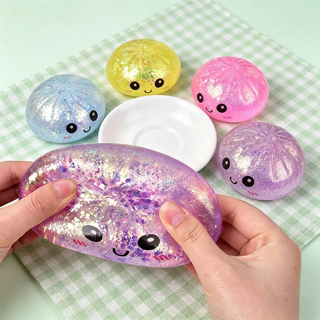 Hot Mini Glitter Dumpling Pressure Ball Sensory Squeeze Toy Realistic Steamer Bun Stress Reliever Soft Pinch Decompression Gifts