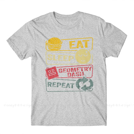 Geometry Dash Repeat Retro Vintage Print Cotton Shirt Hombre Geometry dash Men Streetwear Adult Tee Unisex O Neck Women T-Shirt