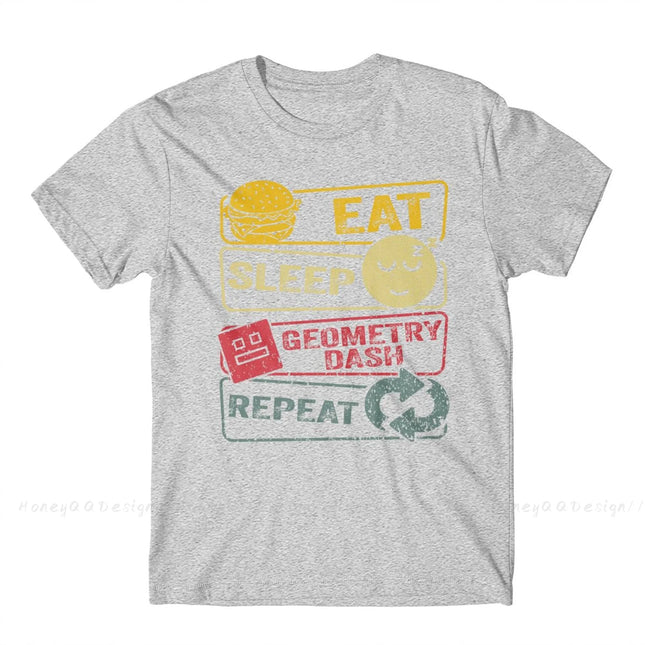 Geometry Dash Repeat Retro Vintage Print Cotton Shirt Hombre Geometry dash Men Streetwear Adult Tee Unisex O Neck Women T-Shirt