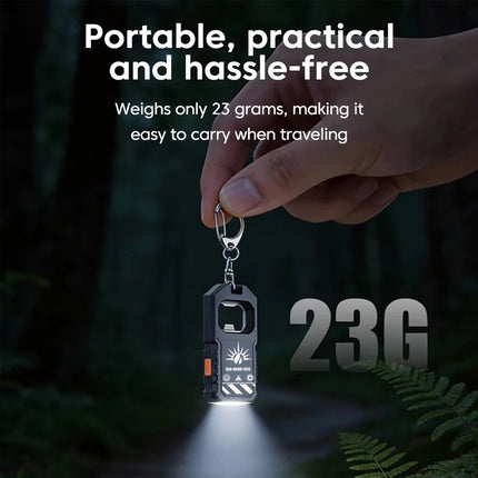 Powerful Mini LED Keychain Flashlight USB C Rechargeable Hanging Work Light Keyring Camping Walking Pocket Lamp Bottle Opener