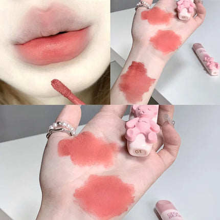 6 Color Girl's Velvet Matte Lipstick Blush Waterproof Long Lasting Cute Bear Lipgloss Non-Stick Cup Makeup Lip Tint Mud Cosmetic