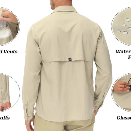 Summer Men's UPF 50+ Casual Long Sleeve Fishing Shirts, Lightweight Tactical Button Down Shirt with Breathable Back Mesh