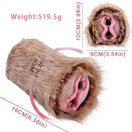 ELKKOST Silicone Animal Fantasy Male Masturbator with Fur Pocket Stroker Pussy Penis Sleeve Fake Vagina Anal Sex Toys for Men