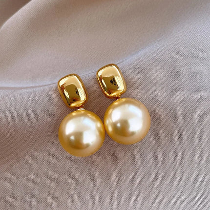 DREJEW Yellow Pendant Pearl Necklace Earring Set for Women Light Luxury High-end French Retro Wedding Jewelry Sets Party Gift