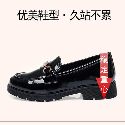 Women's Mary Jane Platform Shoes Round  Head Spring New Metal Chain Casual Soft Patent Leather Slip on Loafers