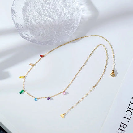 18k Gold Plated Stainless Steel 7 Colors CZ Charm Chain Ankle Bracelet Anklet Beach Barefoot Sandal Foot Jewelry for Women Girl