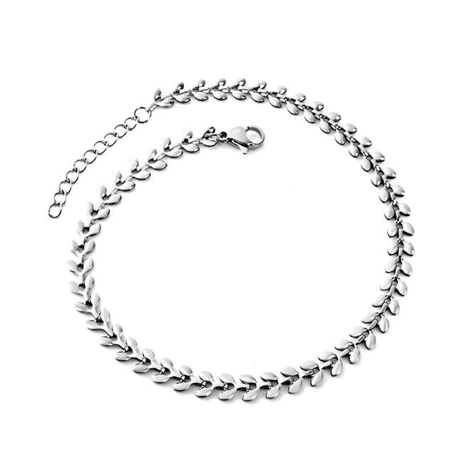 LUXUSTEEL Fashion Stainless Steel Anklets For Women Girls Boho Golden Color Leaf Arrow Ankle Bracelet Ocean Beach Foot Jewelry