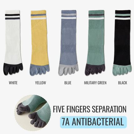 MiiOW 100% Pure Cotton Five Finger Long Socks Deodorant Antibacterial Running Sports Split Toe Sock Cycling Trending Sock Men