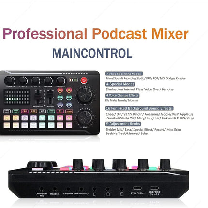 DJ Equipment Microphone Sound Card Console Studio Sound Card Kit Cable Phone Mixing Computer Live Voice Mixer F998 Sound Card