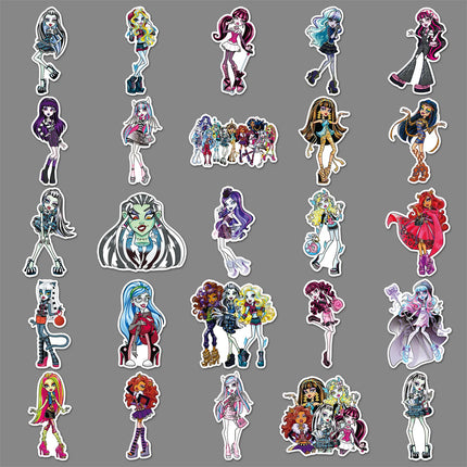 50pcs Monster High Stickers PVC Waterproof DIY Motorcycle Phone Laptop Skateboard Bike Cartoon Decal Toys