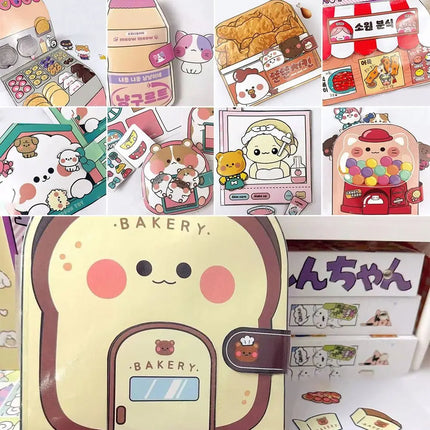 Paper Waffle Quiet Book Colorful Bread Cartoon Busy Book Fried Chicken Handmade Toy Snack Bar Sticker Game.