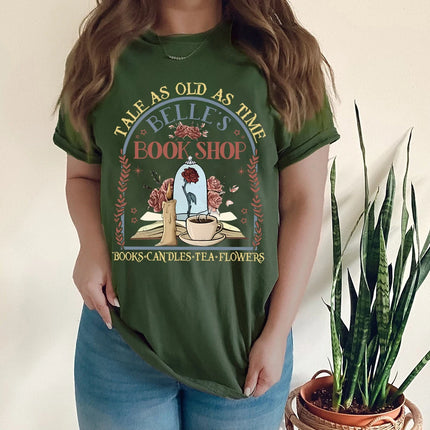 Vintage Retro Belle's Book shop Shirt Tale as old as time Beauty and The Beast Magic Tee Casual Y2K Top Daily Trendy Streetwear