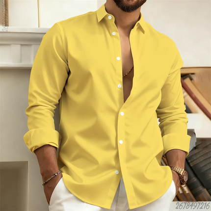 New 21-color men's solid long-sleeve collared shirt, business casual, urban everyday, handsome men's comfortable top