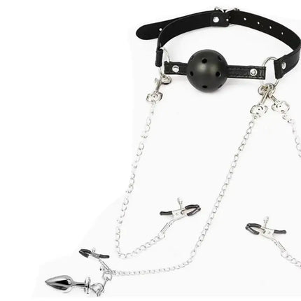 [TG823]Mouth Gag Nipple Clamp Clitoris Clip Anal Butt Plug With Chain Clip Sex Toy Adjustable Breast Clip Stimulator