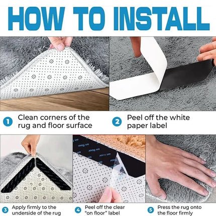 96/8pcs Carpet Non-slip Sticker Reusable Washable Anti Curling Carpet Patch Fixed Stickers Floor Rug Mat Tape Gripper Corner Pad