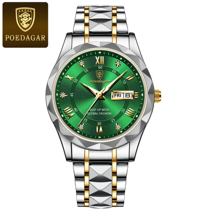 POEDAGAR Luxury Business Men's Watches Waterproof Stainless Steel Luminous Men's Wristwatch Date Week Quartz Sport Men's Watch Reloj