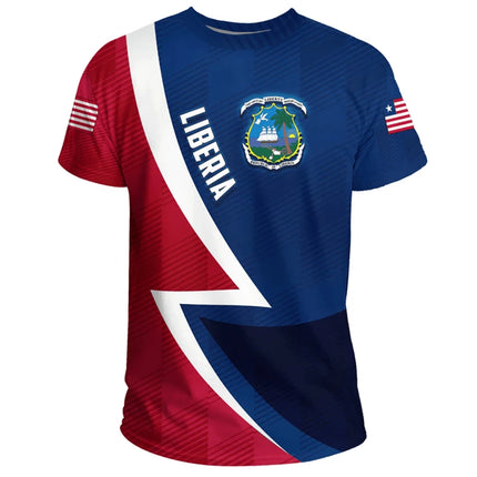 Liberia Men's T-Shirt Summer Short Sleeve LR National Emblem Flag 3D Print Fashion Round Neck Sports Fitness Male Clothing Tops