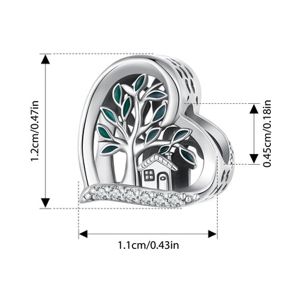 Bamoer 925 Sterling Silver Green Transparent Clover Beads The Tree of Life Family Pendant Plant Charms for Women Necklace DIY