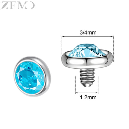 ZEMO 1 Piece 16G Stainless Steel Dermal Anchor Top 3MM/4MM Colorful CZ Crystal Micro Skin Diver Piercings Surface Body Piercing
