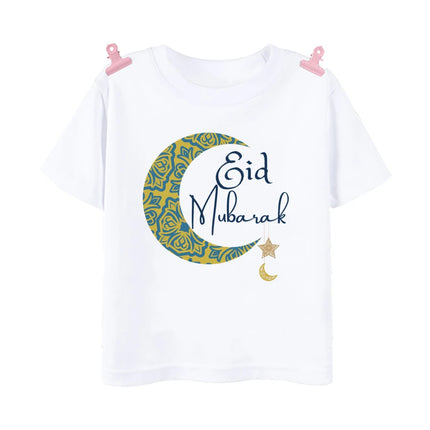 Eid Mubarak Print Children's Clothes Summer Boys Girls T-shirt Eid Ramadan Kids T Shirt Short Sleeve Islamic Muslim Outfits Tops