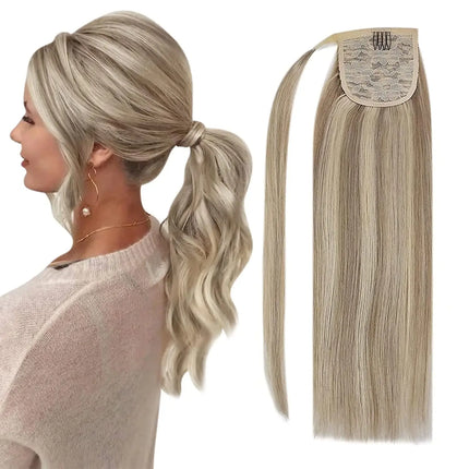 VeSunny Ponytail Human Hair Straight 80g Clip in Hair Extensions Human 14-22" Natural Hair Horse Tails No Claw Clip