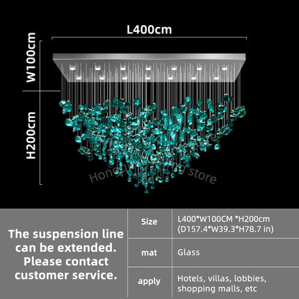 Luxury Hotel Lobby Chandelier Customized Long Led Pendant Light Villa Hall Hanging Lamp Modern Glass Hanging Lights Lustre
