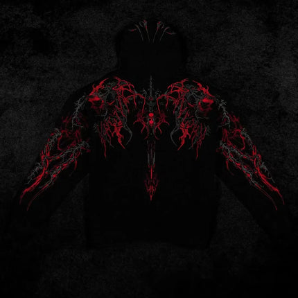 2025New American Style Men's Hooded Sweatshirt Trendy Brand Dark Style Sports Fitness High Street Autumn Winter Men's Sweatshirt