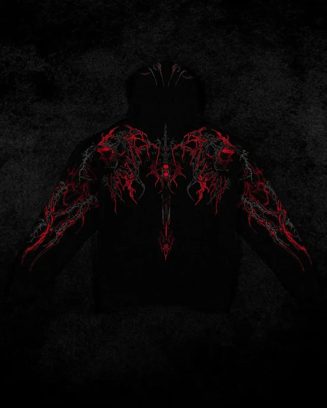 2025New American Style Men's Hooded Sweatshirt Trendy Brand Dark Style Sports Fitness High Street Autumn Winter Men's Sweatshirt