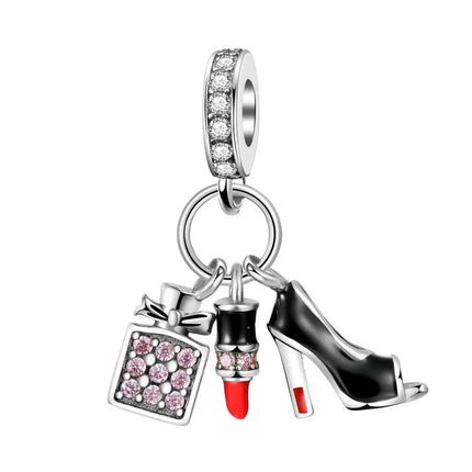 Hot Sale 925 Sterling Silver Cute Panda Beads & Penguin Dangle Charm Fit Snake Bracelet Boutique Necklace Black Pendant Gift