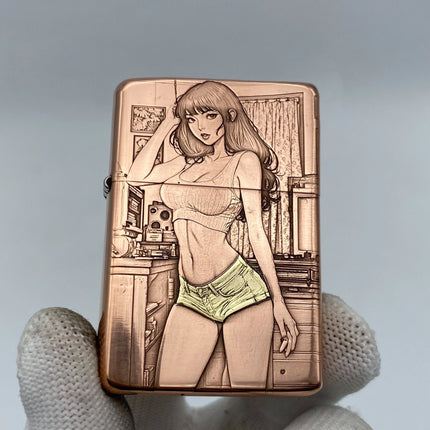 Genuine Zorro 902S Armor Kerosenes Lighter 3D Embossed Beauty Inlay Red White Brass Refillable Windproof Petrol Lighter Colle