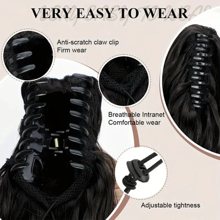 Synthetic Claw Long Wavy Ponytail Extension Black Brown 18-30" Curly Pony Tail Clip in Hair Extensions Fluffy Natural Looking