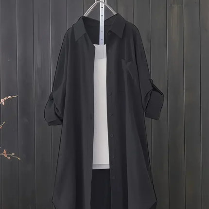 Plus Size Women's Stylish Casual Solid Color Button Shirt Women's Trendy Relaxed Fit Solid Color Relaxed Shirt