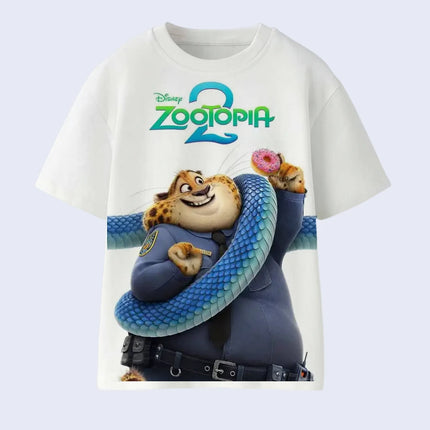 Zootopia 2 Collection Kids Short Sleeve T-Shirt, Judy  Nick Fox Cartoon Print, Breathable and Comfortable Summer Autumn Top