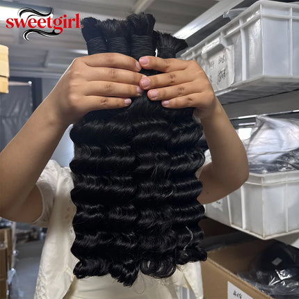 Human Braiding Hair For Boho Braids Deep Wave Human Hair For Boho Braids Curly Braiding Hair 12-30 Inch Remy Hair Brazilian 12A