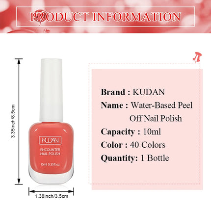 KUDAN 10ml Glass Bottle Water-Based Peel Off Nail Polish Colorful Pink Green Purple Glitter Polish Nail Art Varnish for Nails