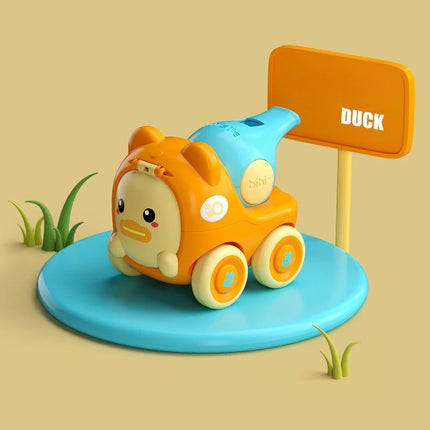 Baby Animal Small Car Toy with Recoil Mechanism Whistle Can Open The Lid To Release Small Items, Inertia Sliding Baby Puzzle Toy