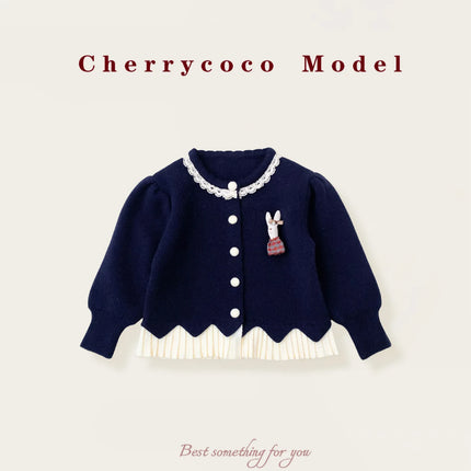 Girls' Knitted Cardigan 2025 Autumn/Winter New Collection Sweet Splicing Cute Sweater Coat for Baby Girls