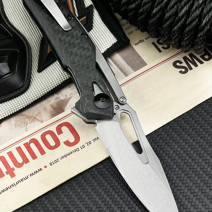 hot sale folding knife pocket outdoor camping hitting BBQ home hand tools D2 Blade material 420 steelcarbon fiber material