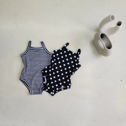 2024 New Baby Kid's One-piece Swimwear With Hat Toddler Girl's Dot Floral Suspenders Swimming Suit Summer Beach Wear