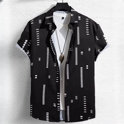 2026 Summer Men's Short-Sleeve Shirt with Asymmetrical Print Hawaiian-Style Collar Plus Size Casual Men's Wear