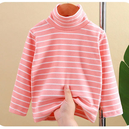 Kids Warm Top Autumn Winter Baby Boys Girls Striped High Collar Sweatshirt Children Leisure Bottoming Shirt