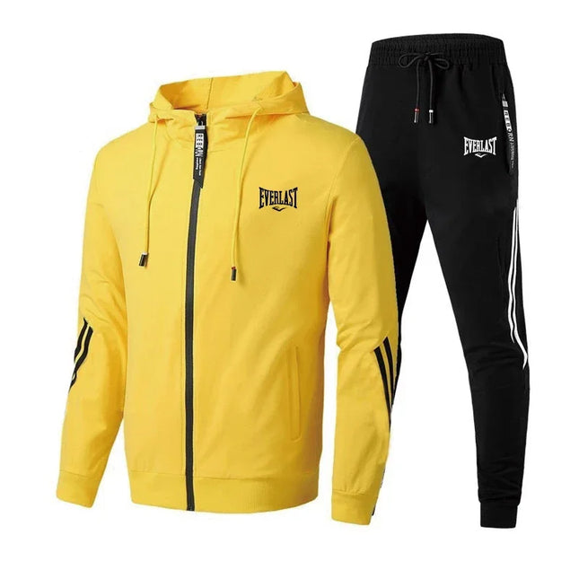 2026 New Trendy Mens Tracksuit Zip-up Hoodie Black Sweatpants Urban Casual Fashion Sportswear 2pcs Set Autumn Winter Warm Outfit