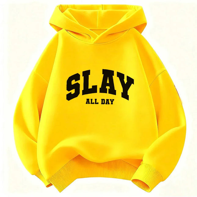 Fashion Slay All Day Letter Printed Design Hoodie Kids Children's Sweatshirt Hoody for Boys Girls Autumn Winter Casual Hoodies