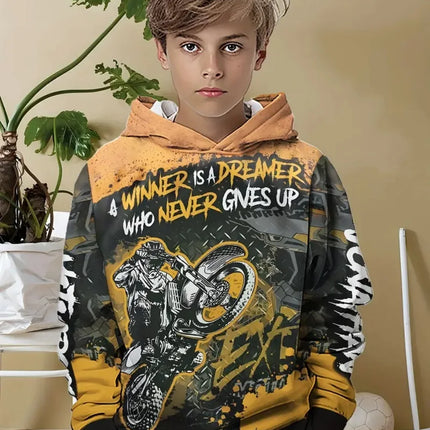Child Sweatshirt Boys' Fashion Motocross Racing 3D Printed Casual Hoodie Long Sleeve Polyester Sport Tops Pullover Kids Clothes