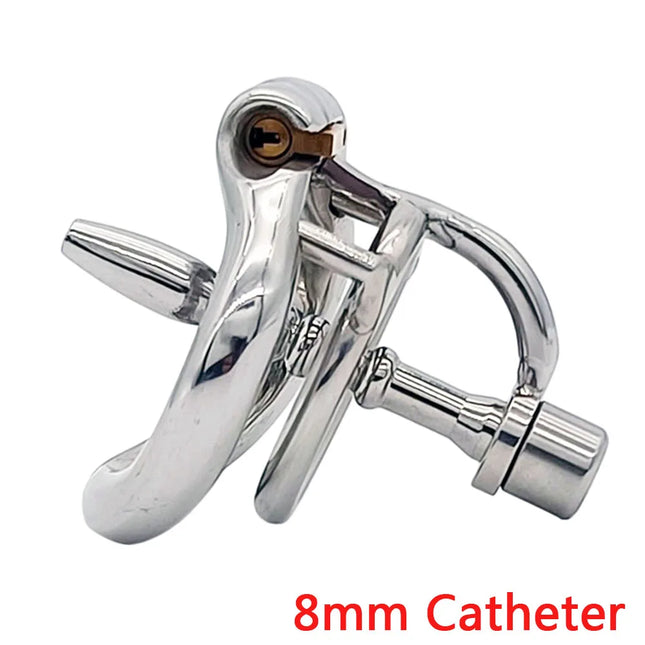 Adult Male Chastity Cage Lock with Removable Urethral Catheter Penis Cage Cock Ring Slave Restraint Sex Toy for Men
