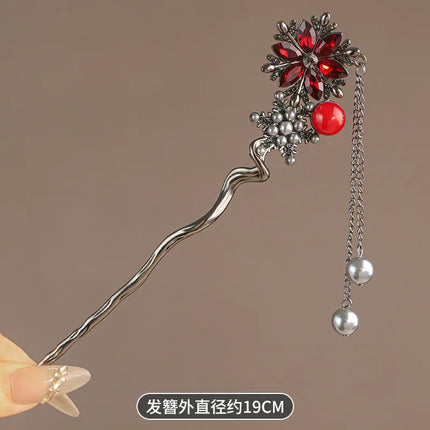 New Metal Hairpins Luxury  Women Hair Clip Pins Red Flower Hair Stick Hairstyle Design Tool Hair Accessories Gifts
