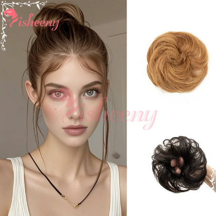 Natural Messy Bun Hairpiece, 4 Inch/10cm Elastic Hair Tie Chignon, Synthetic Curly Hair Bun Scrunchie, Multiple Colors for Daily Wear